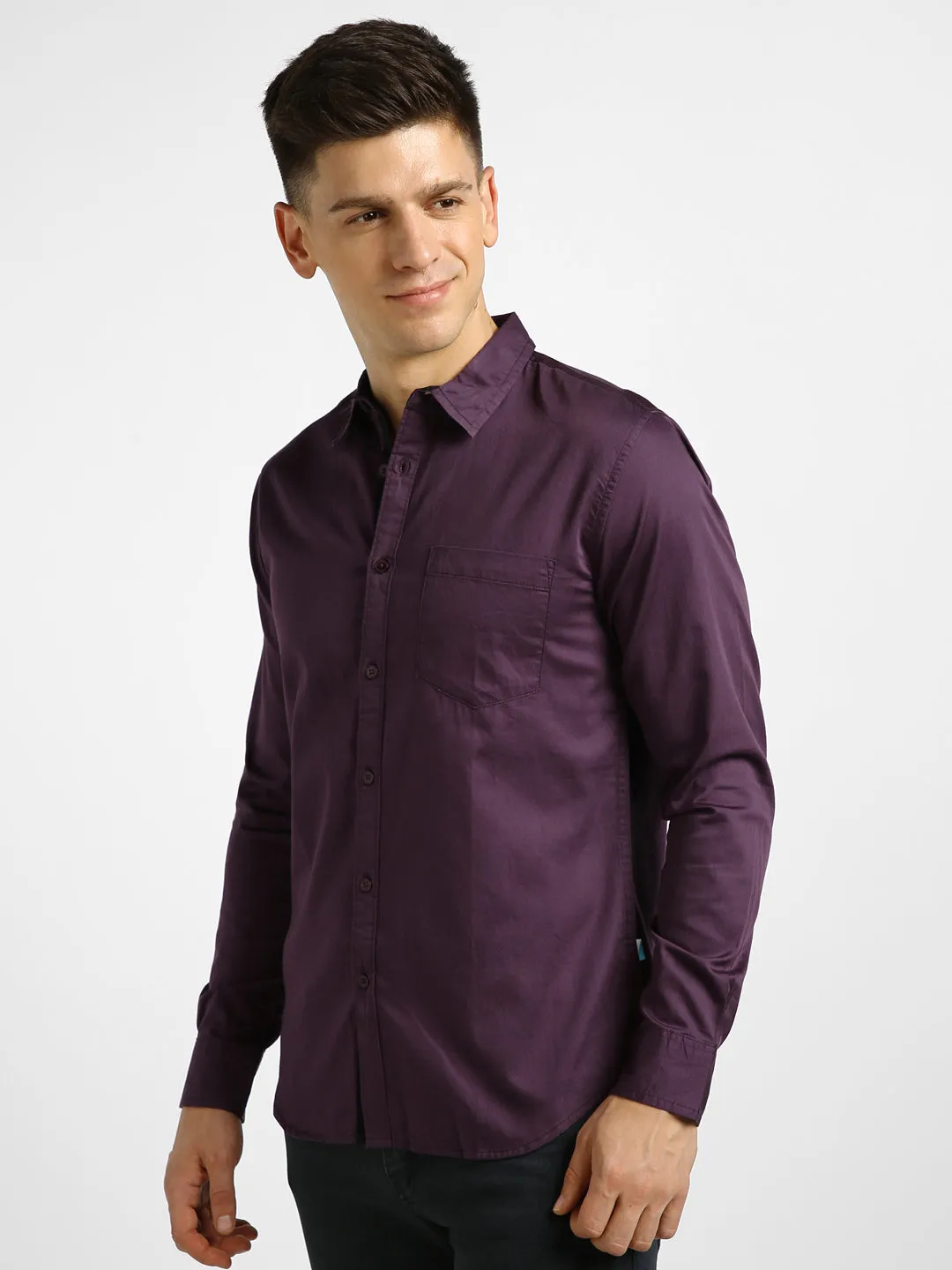 Men's Purple Cotton Full Sleeve Slim Fit Casual Solid Shirt