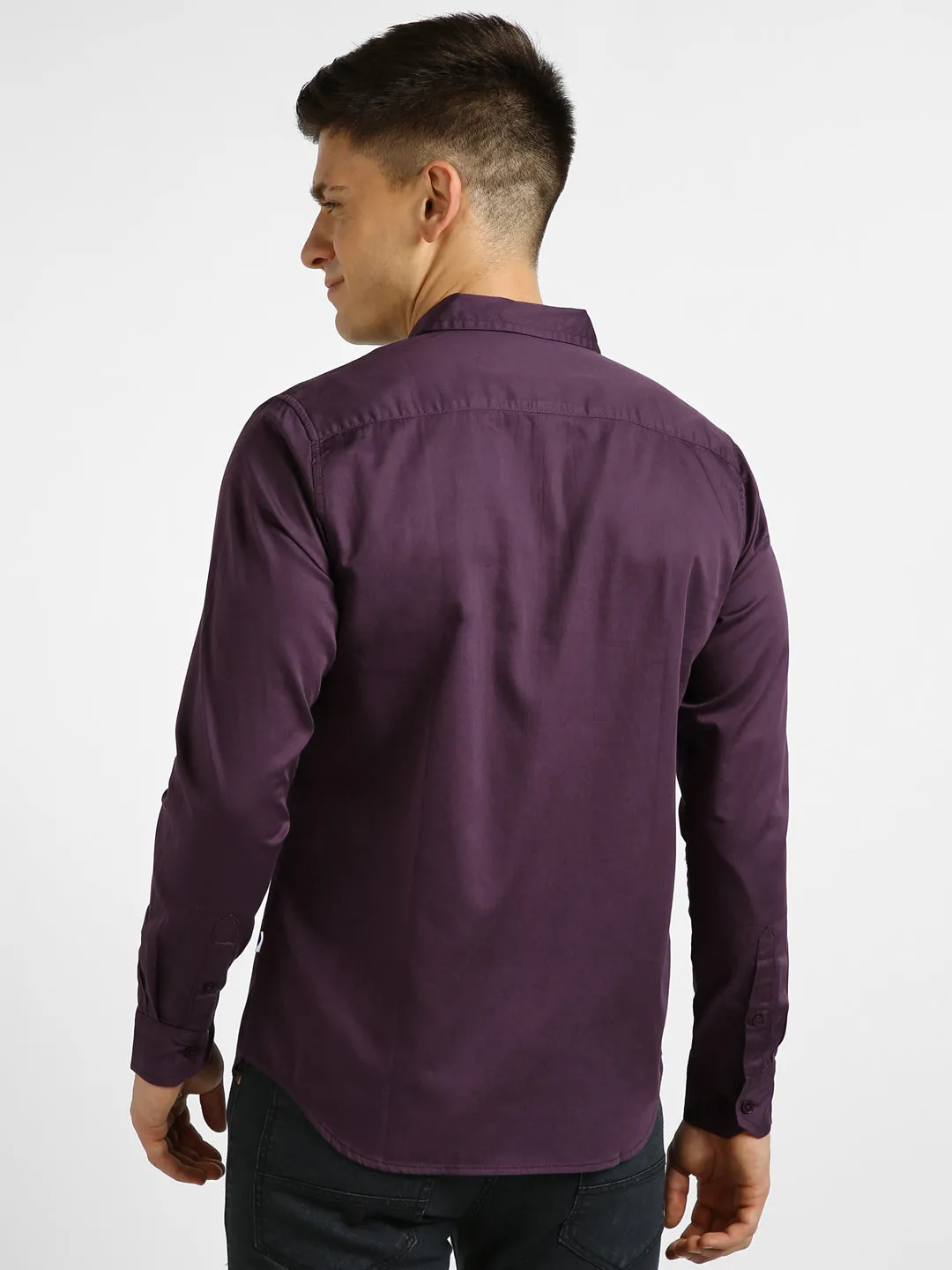 Men's Purple Cotton Full Sleeve Slim Fit Casual Solid Shirt