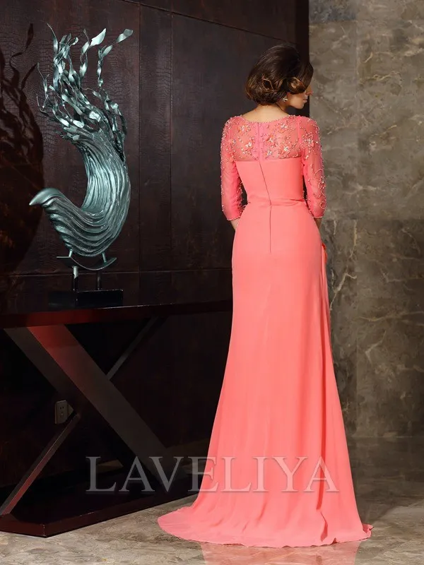 Mermaid Sweetheart 1/2 Sleeves Ruffles Sweep Train Chiffon Mother of the Bride Dress  #XM230024