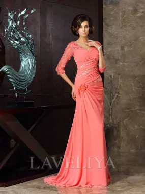 Mermaid Sweetheart 1/2 Sleeves Ruffles Sweep Train Chiffon Mother of the Bride Dress  #XM230024