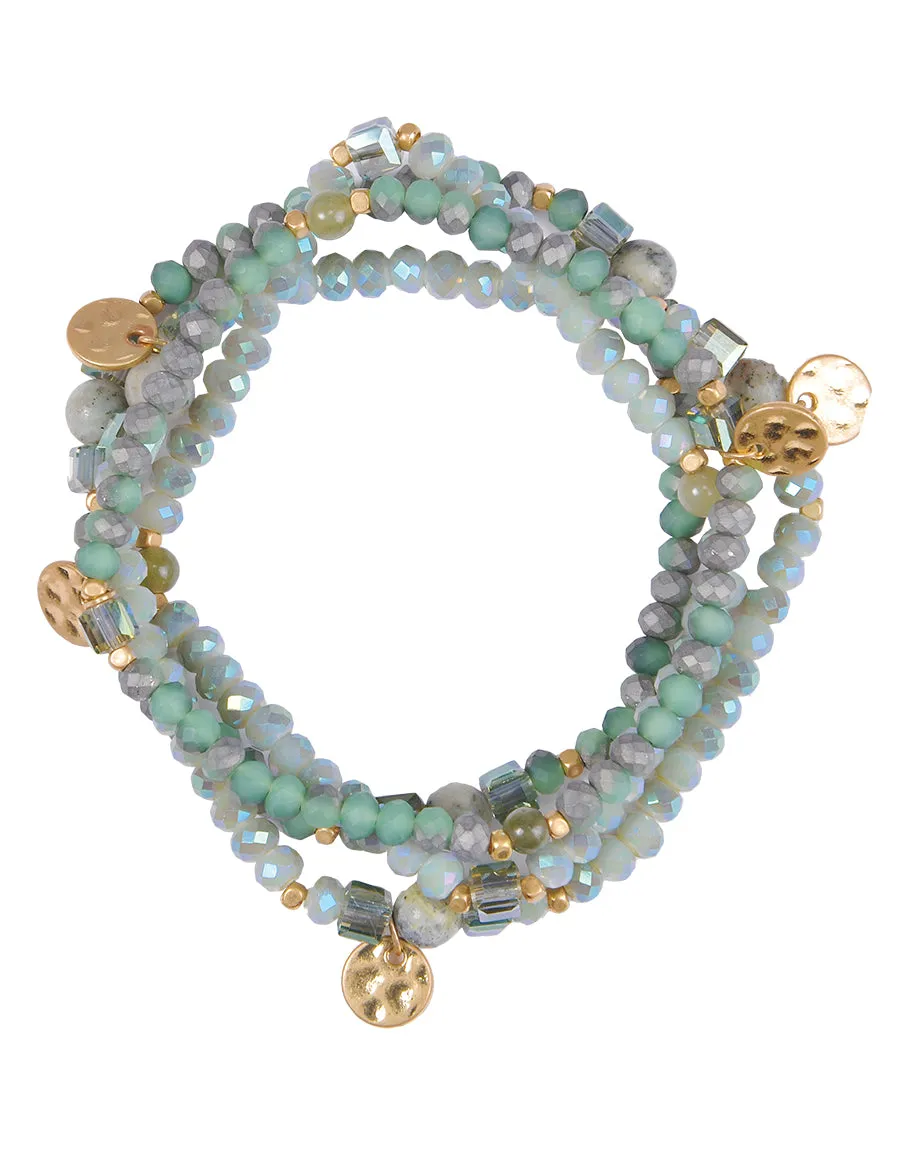 Mint Crystal & Charms Stretchy Bracelet