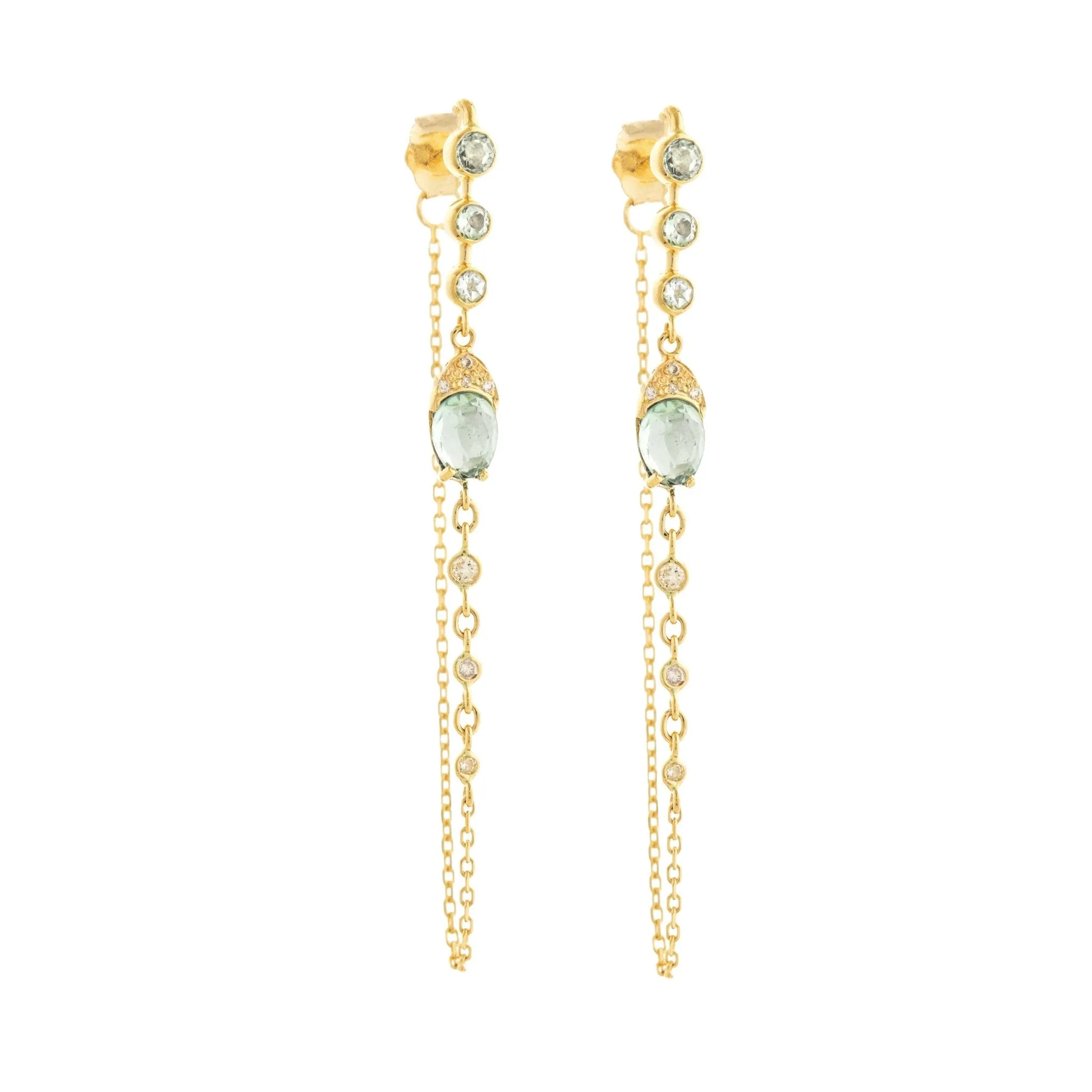 Mint Green Tourmaline & Diamond Chain Wrap Earrings