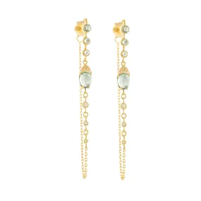 Mint Green Tourmaline & Diamond Chain Wrap Earrings