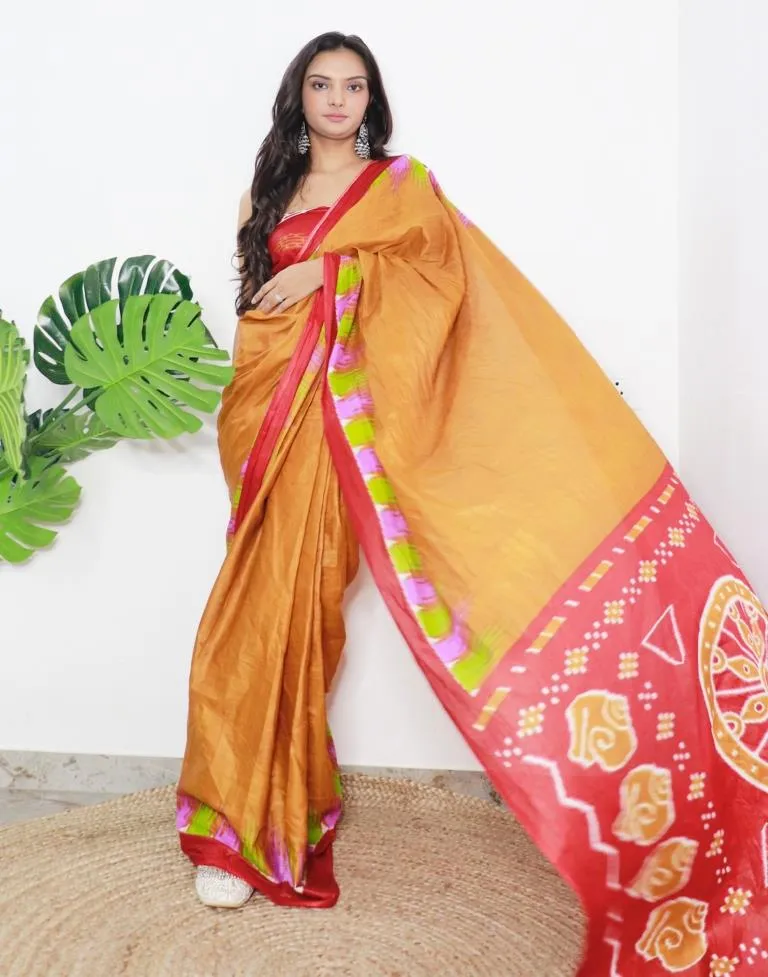 Mustard Yellow Printed Cotton Saree