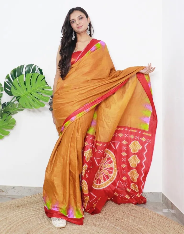 Mustard Yellow Printed Cotton Saree