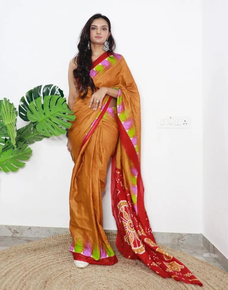 Mustard Yellow Printed Cotton Saree