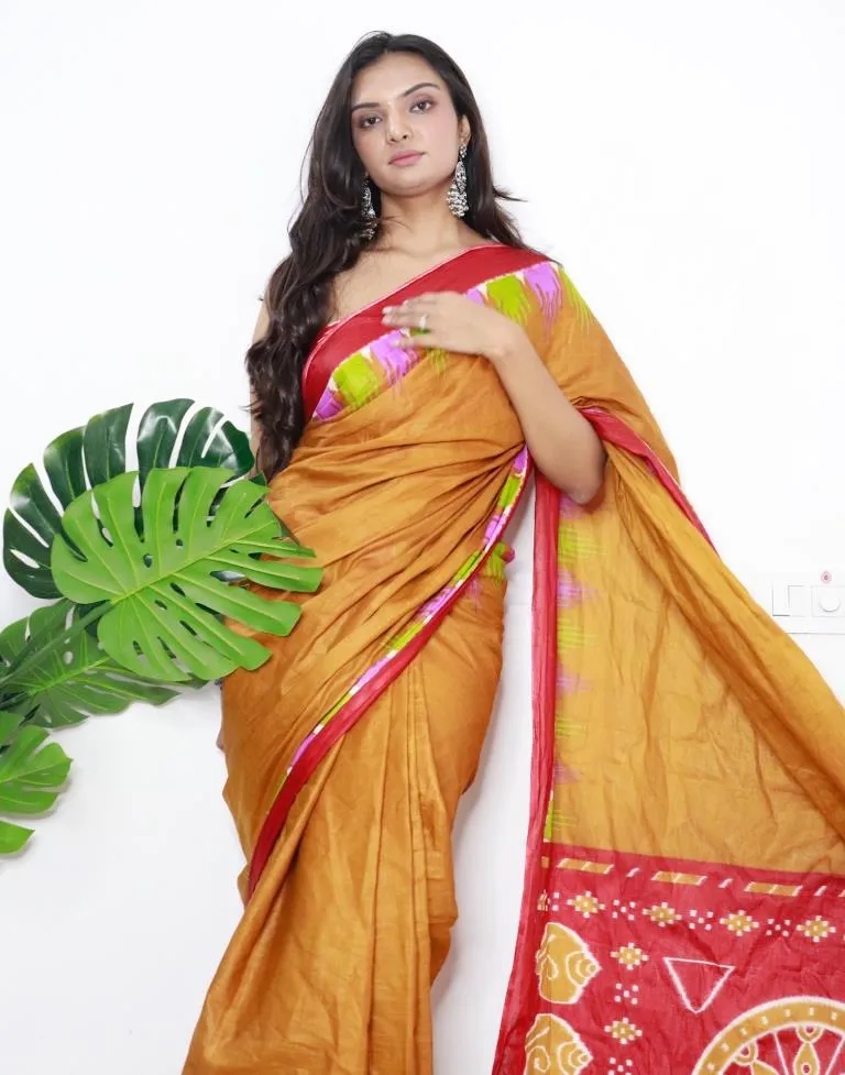 Mustard Yellow Printed Cotton Saree