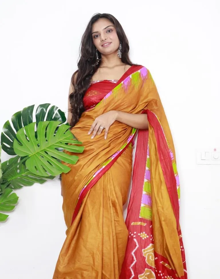 Mustard Yellow Printed Cotton Saree