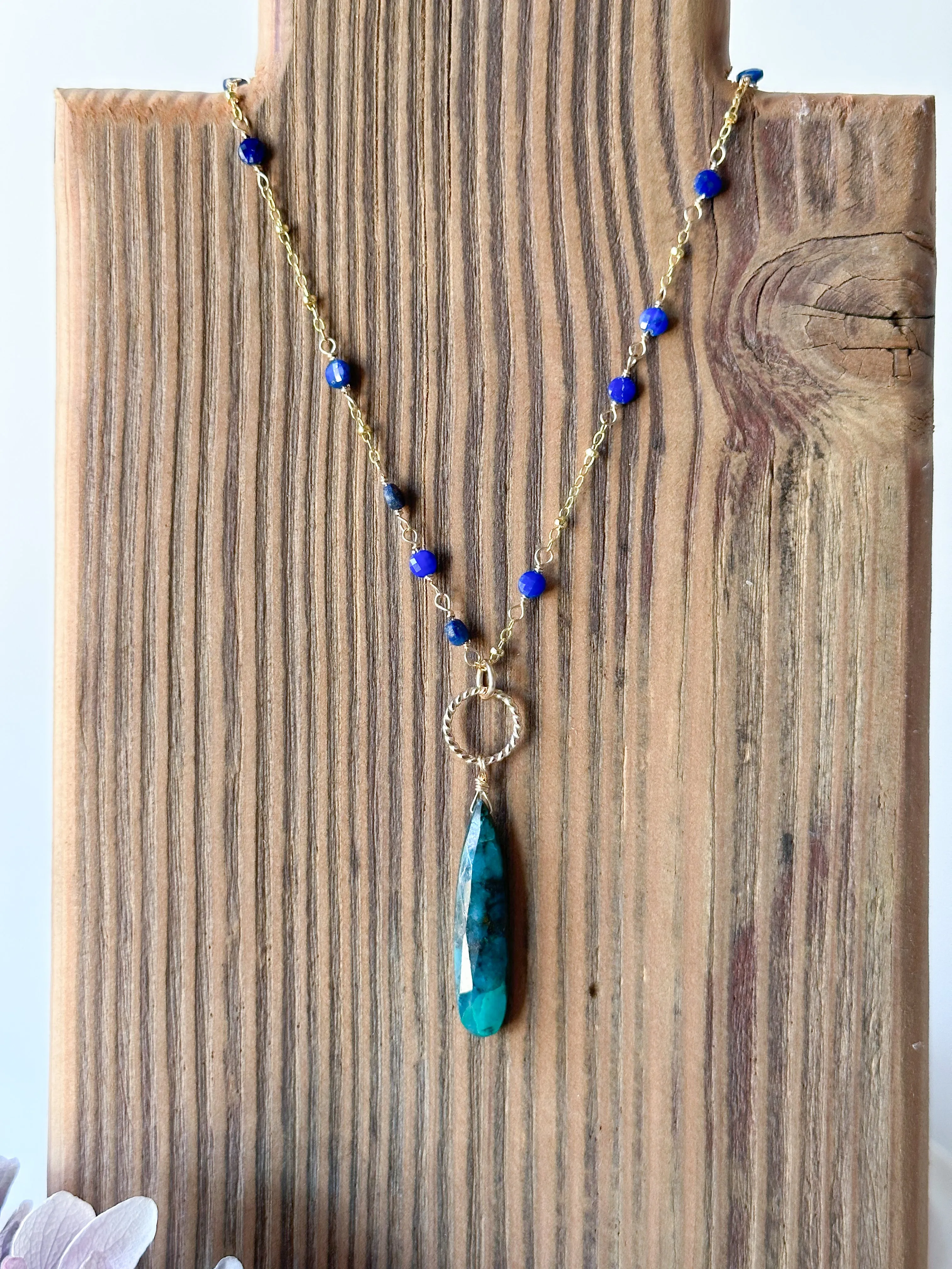 N2319 - gf forged twist link with chrysocolla and lapis necklace