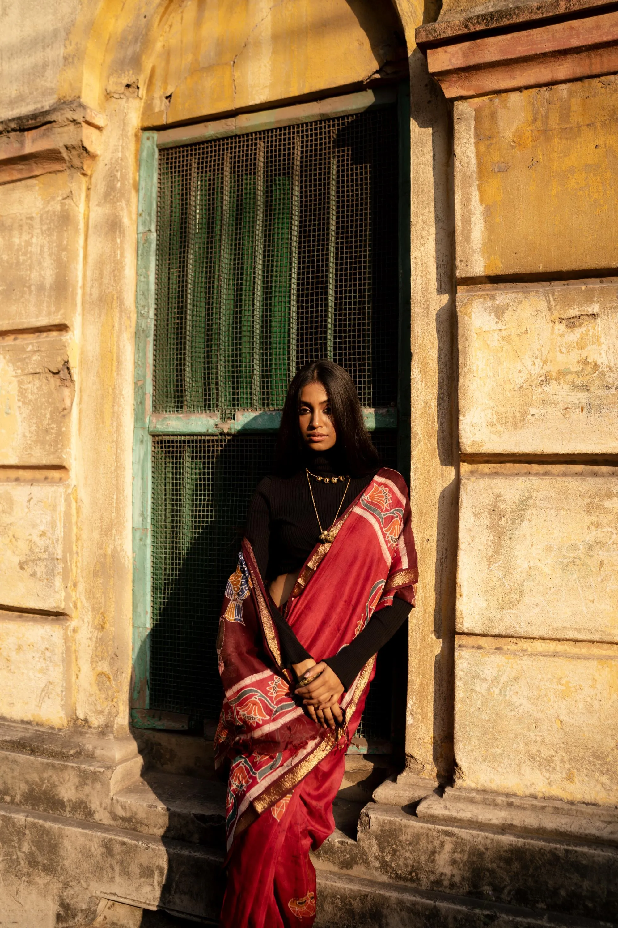 Narmada Manchali Batik Pattachitra Red Maheswari saree