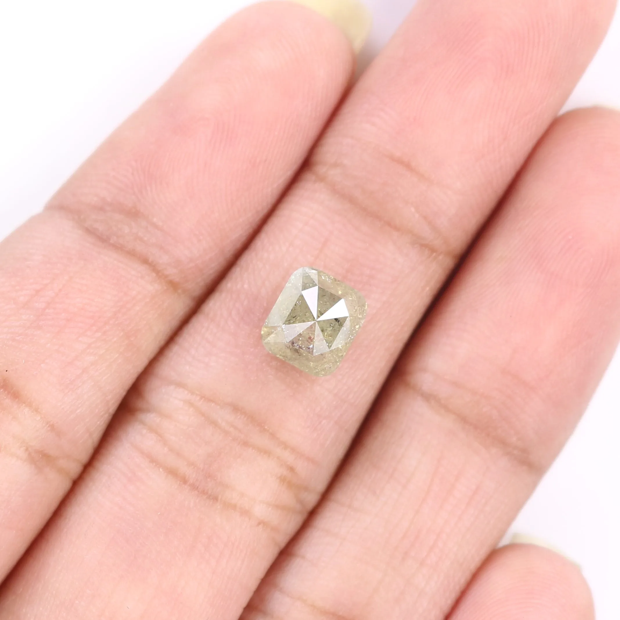 Natural Loose Cushion Yellow Grey Color Diamond 1.64 CT 6.50 MM Cushion Shape Rose Cut Diamond KR1939