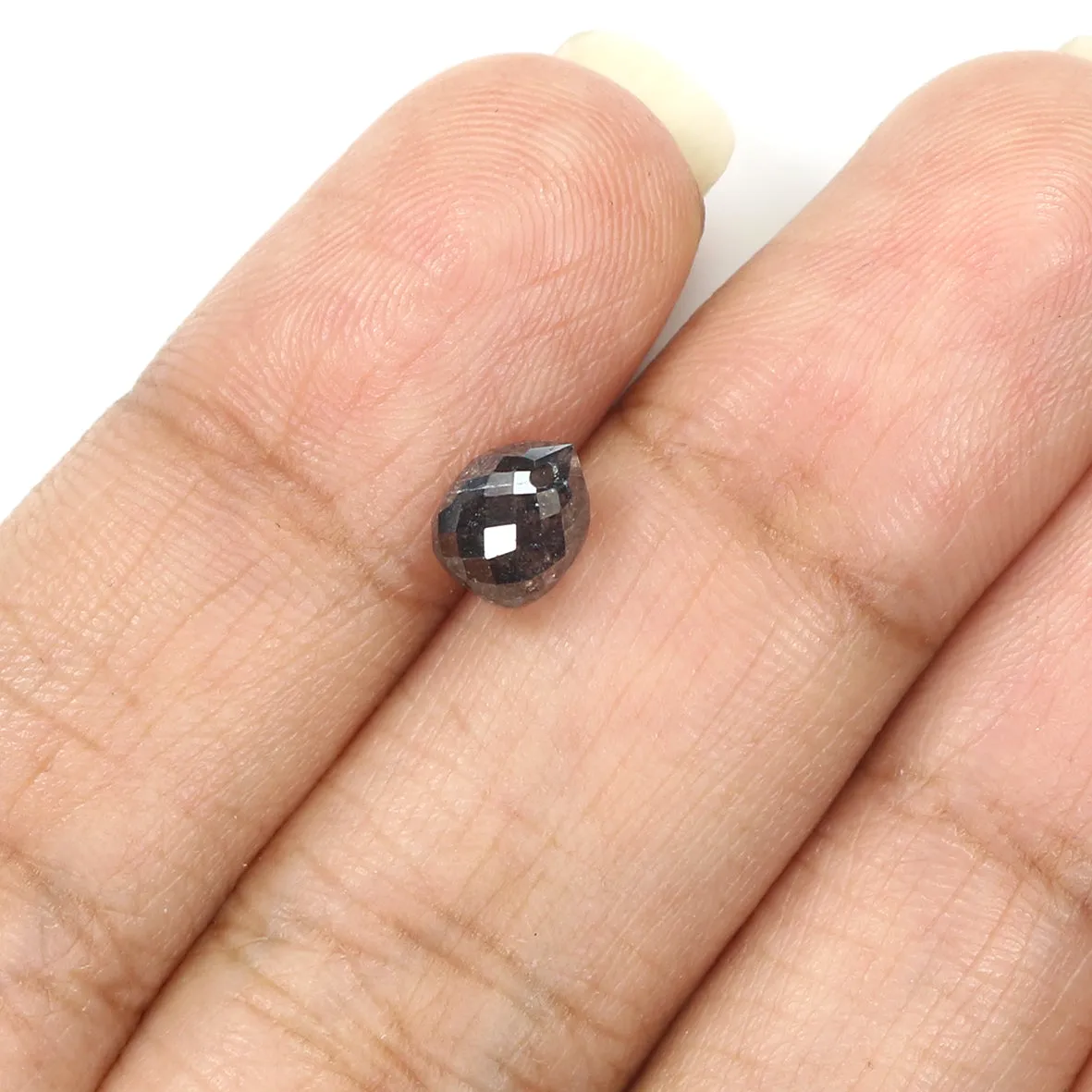 Natural Loose Drop Salt And Pepper Diamond Black Grey Color 1.59 CT 6.80 MM Drop Shape Rose Cut Diamond L5680