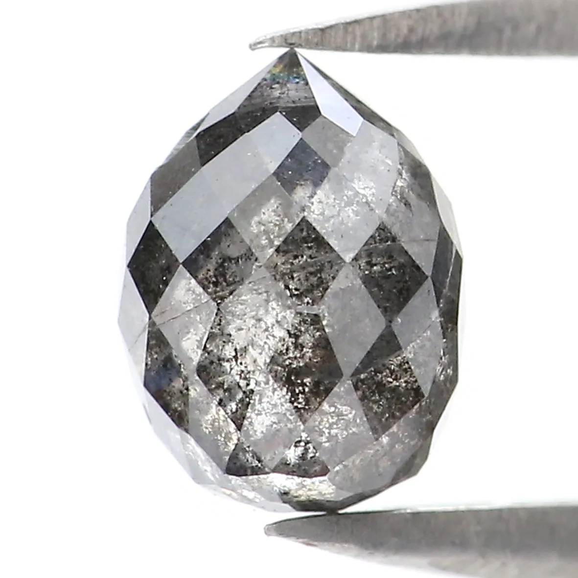 Natural Loose Drop Salt And Pepper Diamond Black Grey Color 1.59 CT 6.80 MM Drop Shape Rose Cut Diamond L5680