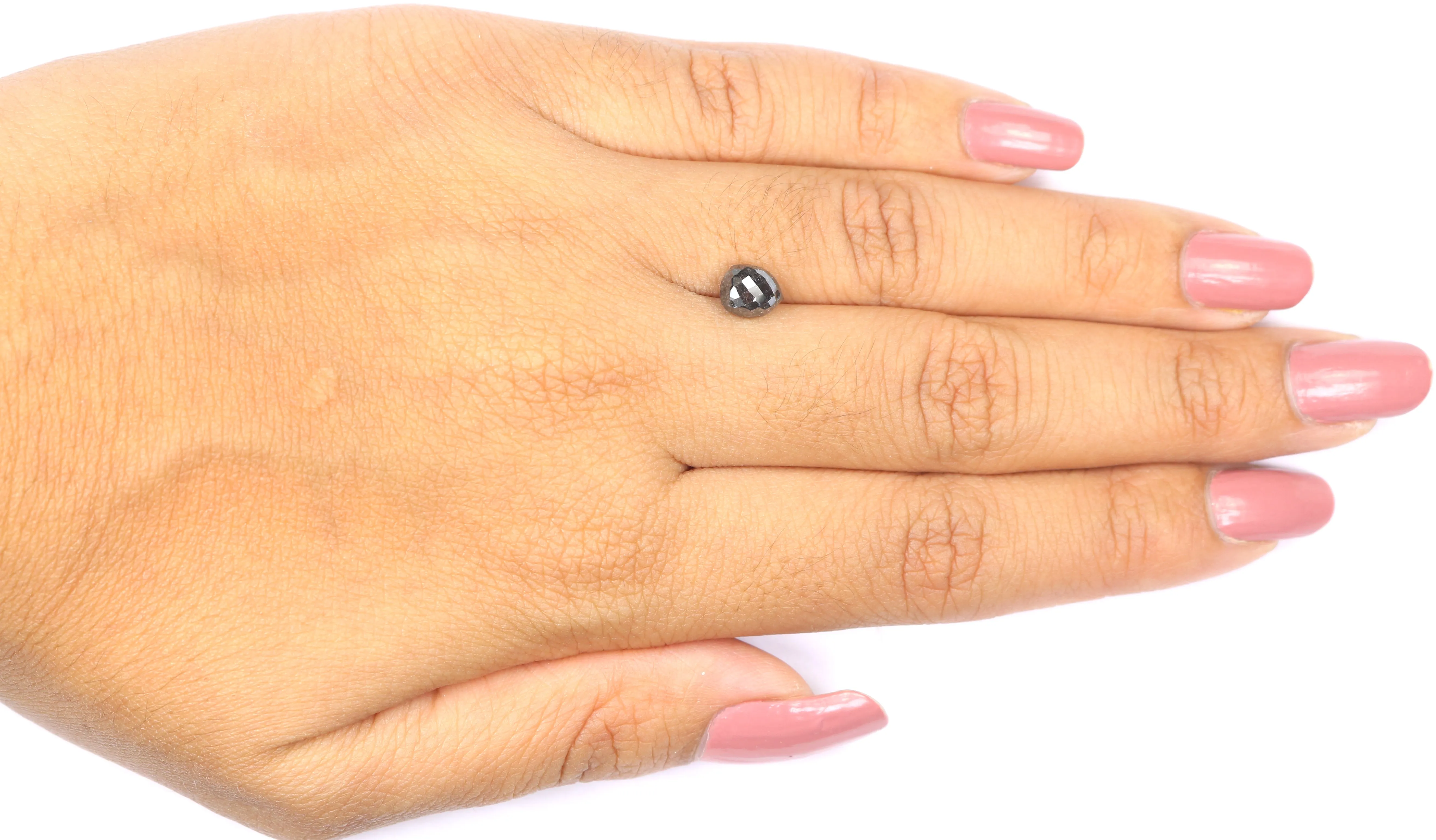 Natural Loose Drop Salt And Pepper Diamond Black Grey Color 1.59 CT 6.80 MM Drop Shape Rose Cut Diamond L5680