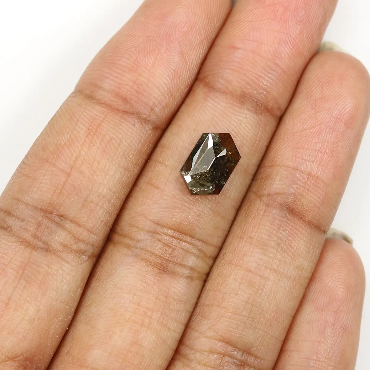 Natural Loose Hexagon Gray Brown Color Diamond 1.60 CT 10.00 MM Hexagon Shape Rose Cut Diamond L7187