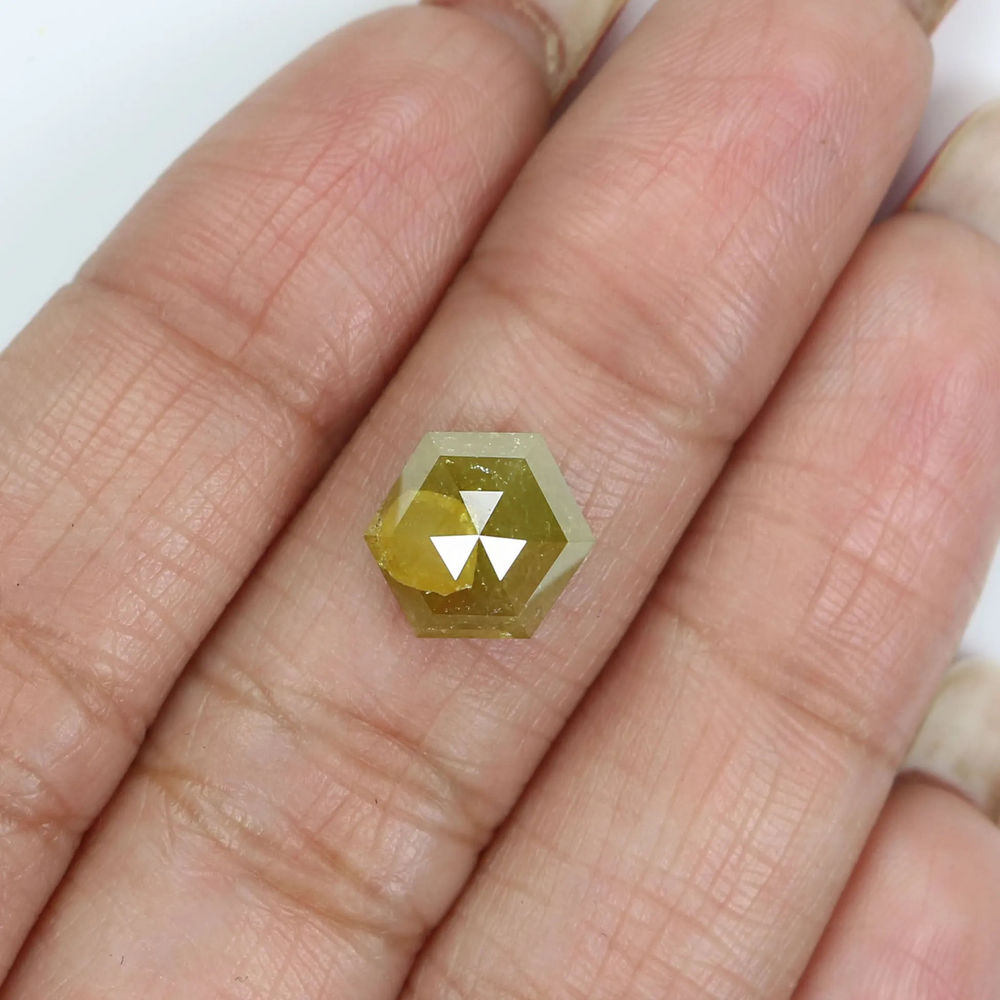 Natural Loose Hexagon Yellow Color Diamond 2.96 CT 9.91 MM Hexagon Shape Rose Cut Diamond L2426