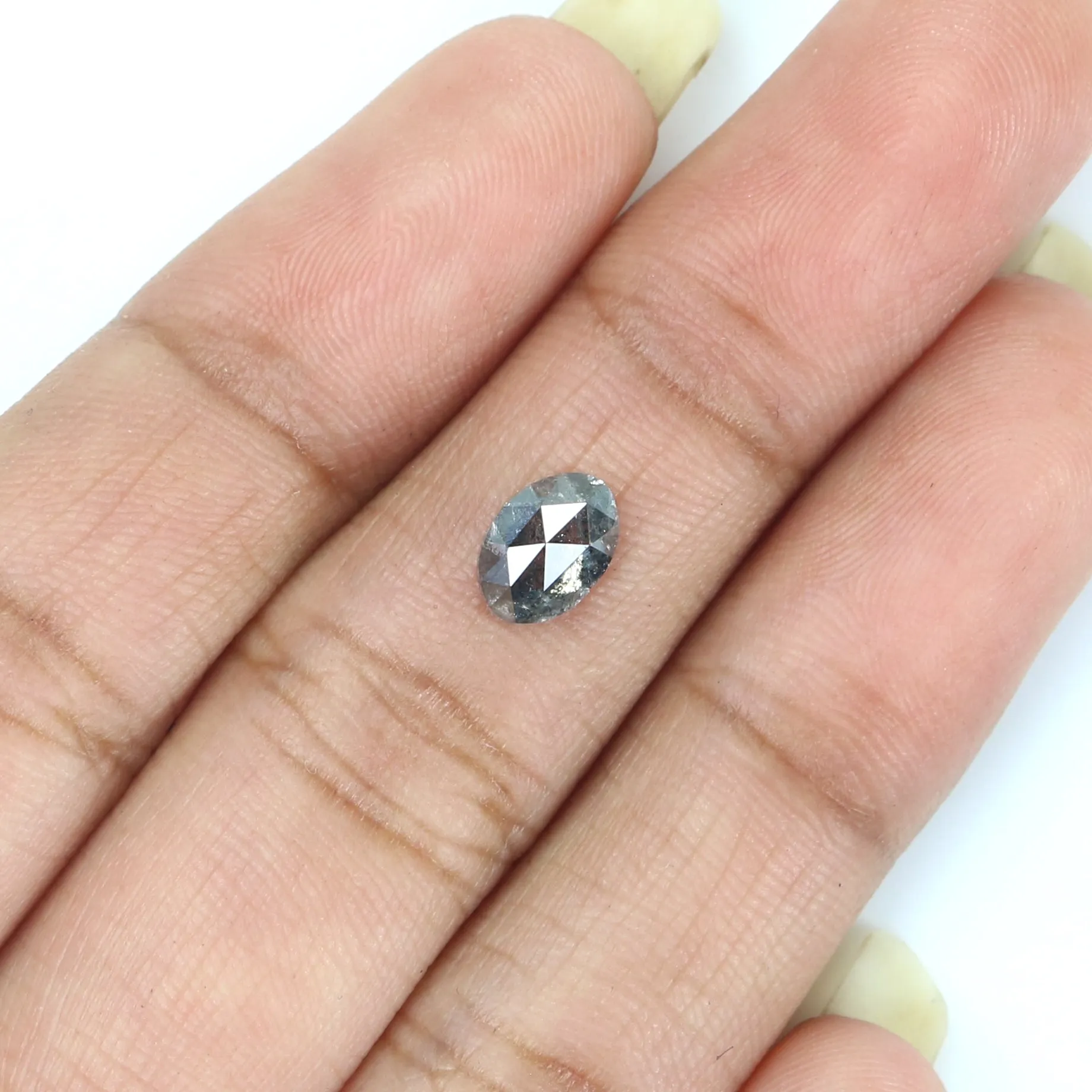 Natural Loose Oval Salt And Pepper Diamond Black Grey Color 0.94 CT 7.10 MM Oval Shape Rose Cut Diamond L7060