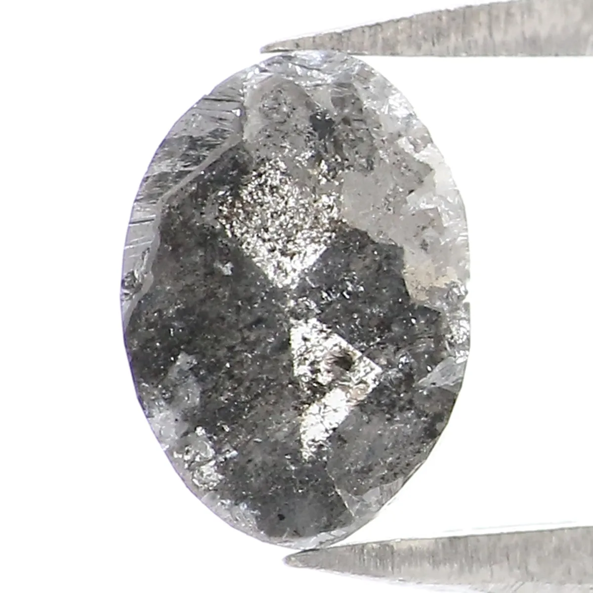 Natural Loose Oval Salt And Pepper Diamond Black Grey Color 0.94 CT 7.10 MM Oval Shape Rose Cut Diamond L7060