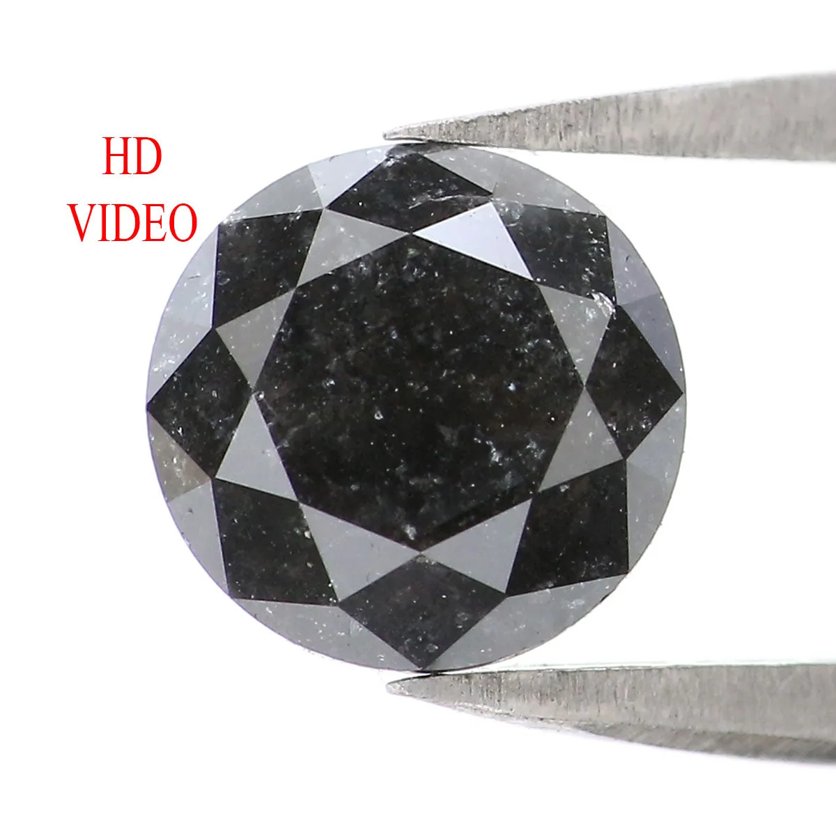 Natural Loose Round Salt And Pepper Diamond Black Grey Color 1.68 CT 7.25 MM Round Brilliant Cut Diamond KR1969