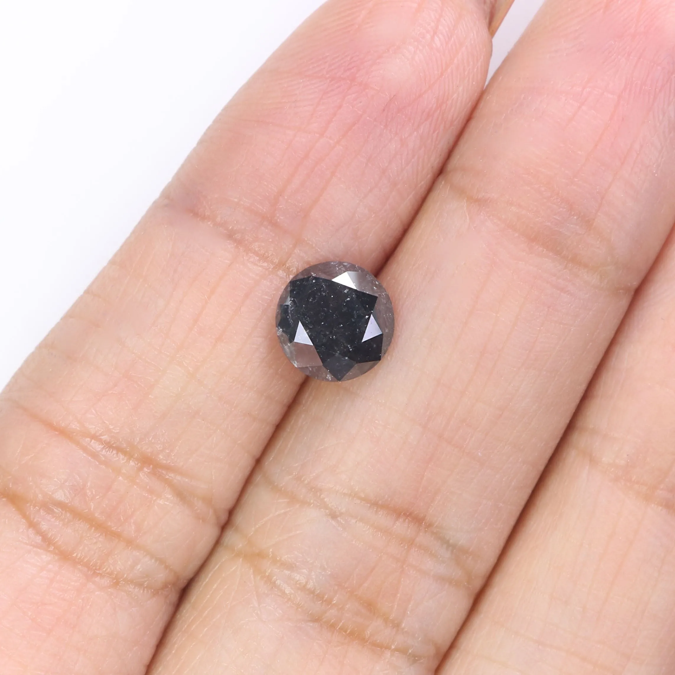 Natural Loose Round Salt And Pepper Diamond Black Grey Color 1.68 CT 7.25 MM Round Brilliant Cut Diamond KR1969