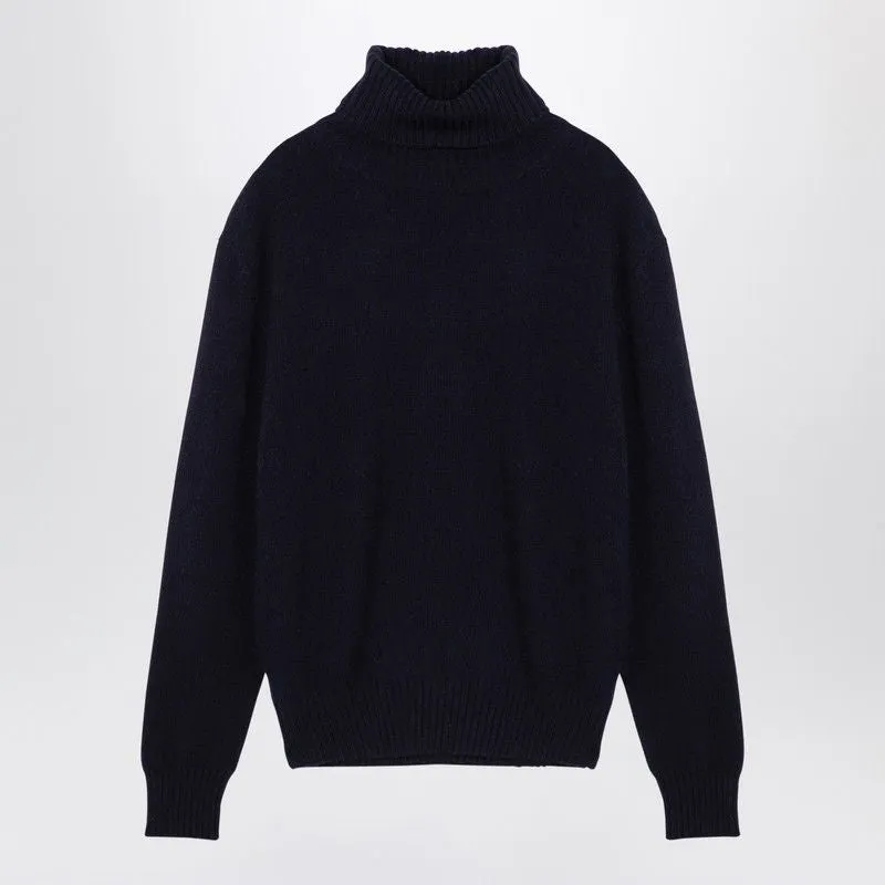 NAVY CASHMERE TURTLENECK JUMPER