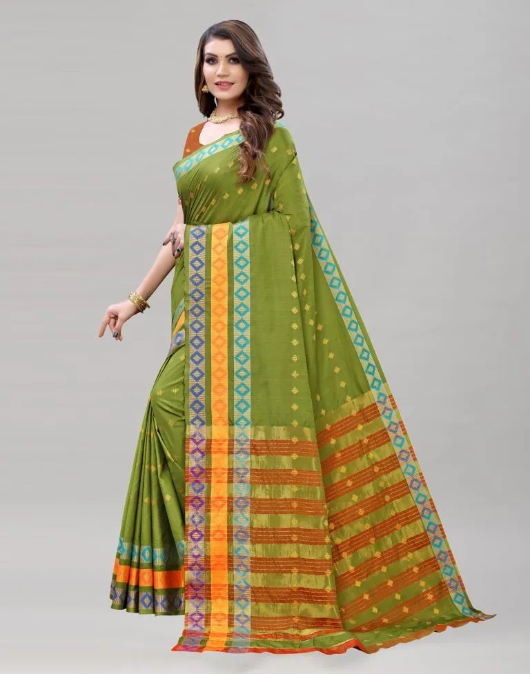 Olive Green Cotton Saree