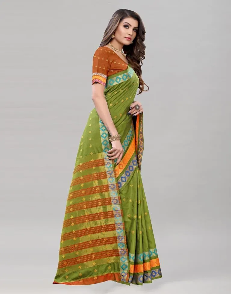 Olive Green Cotton Saree