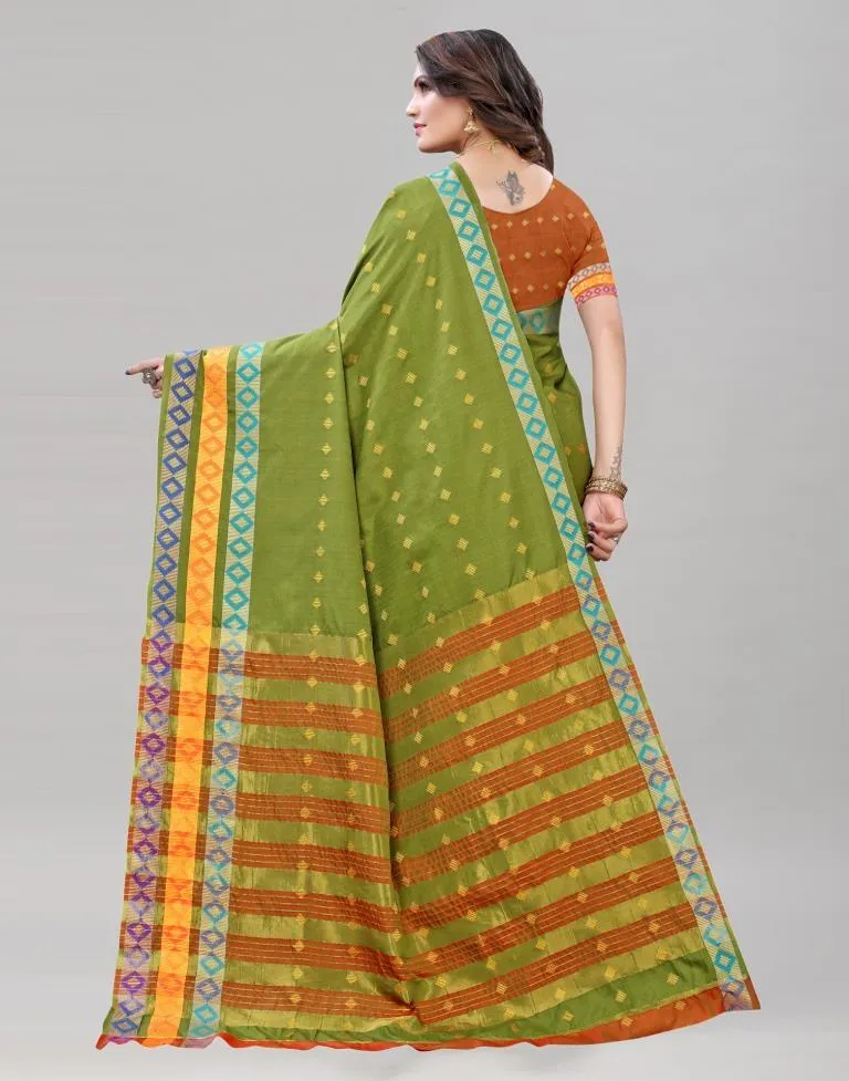 Olive Green Cotton Saree