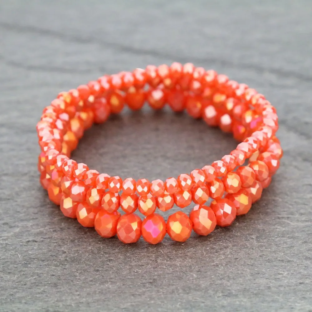 Orange Crystal Stretch Bracelets - 3 piece set