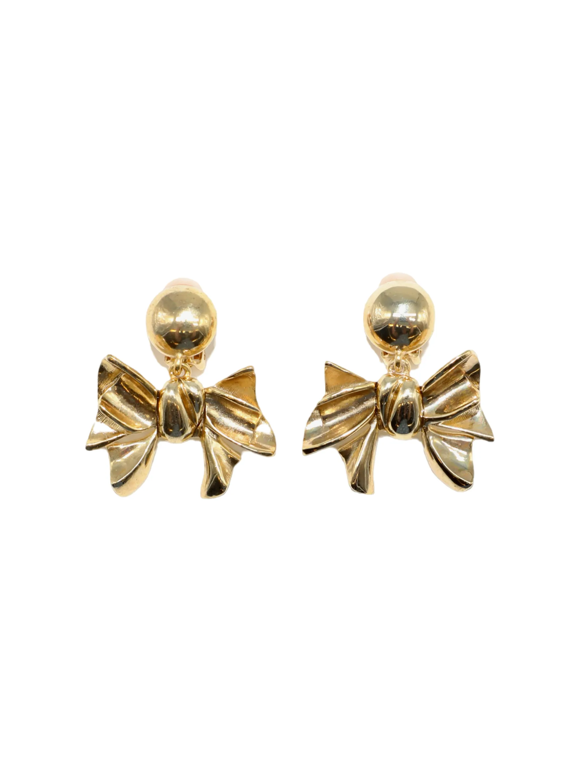 Oscar de la Renta Bow With Round Base Earrings in Gold