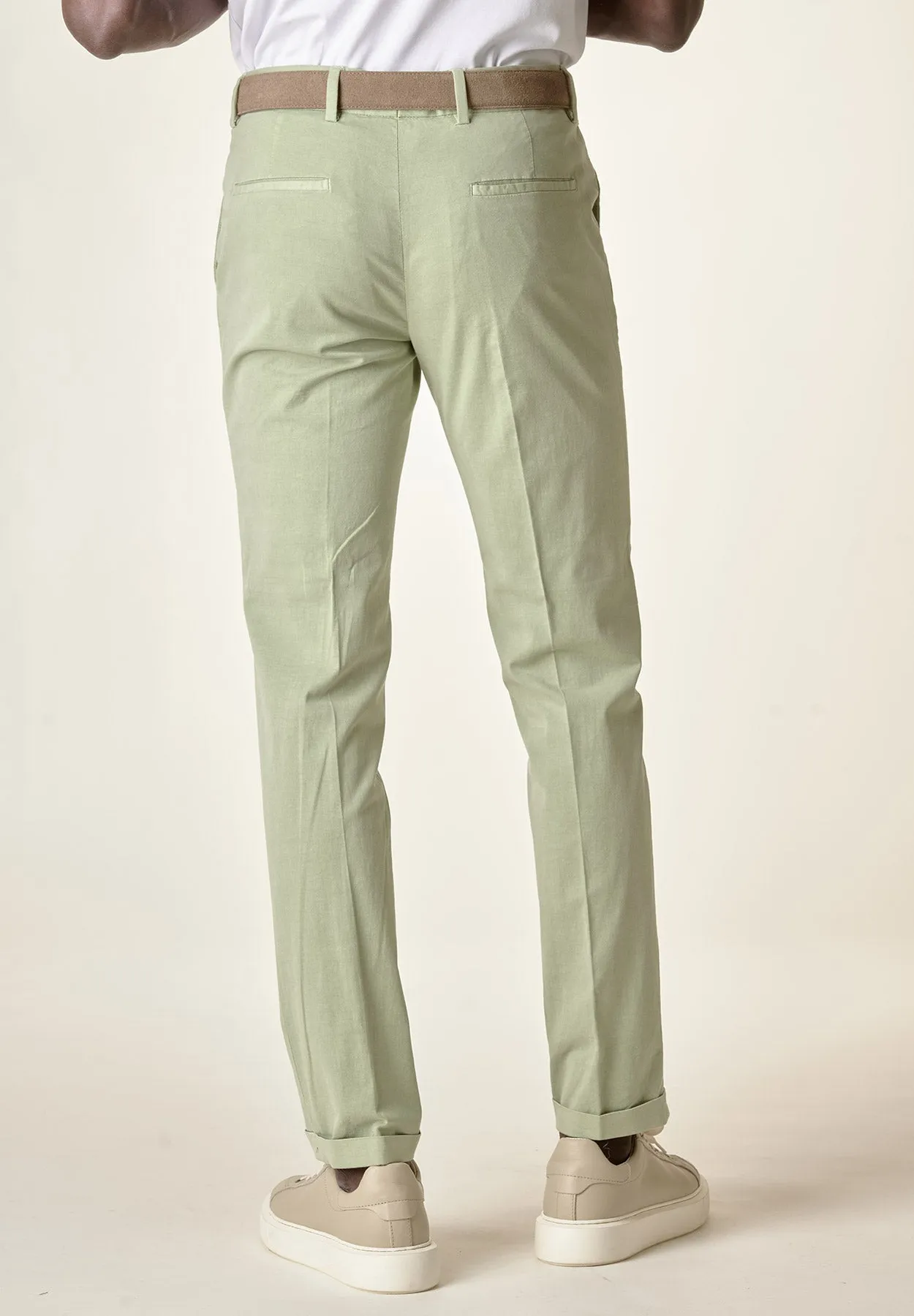 Pantalone verde risvolto cotone stretch slim fit