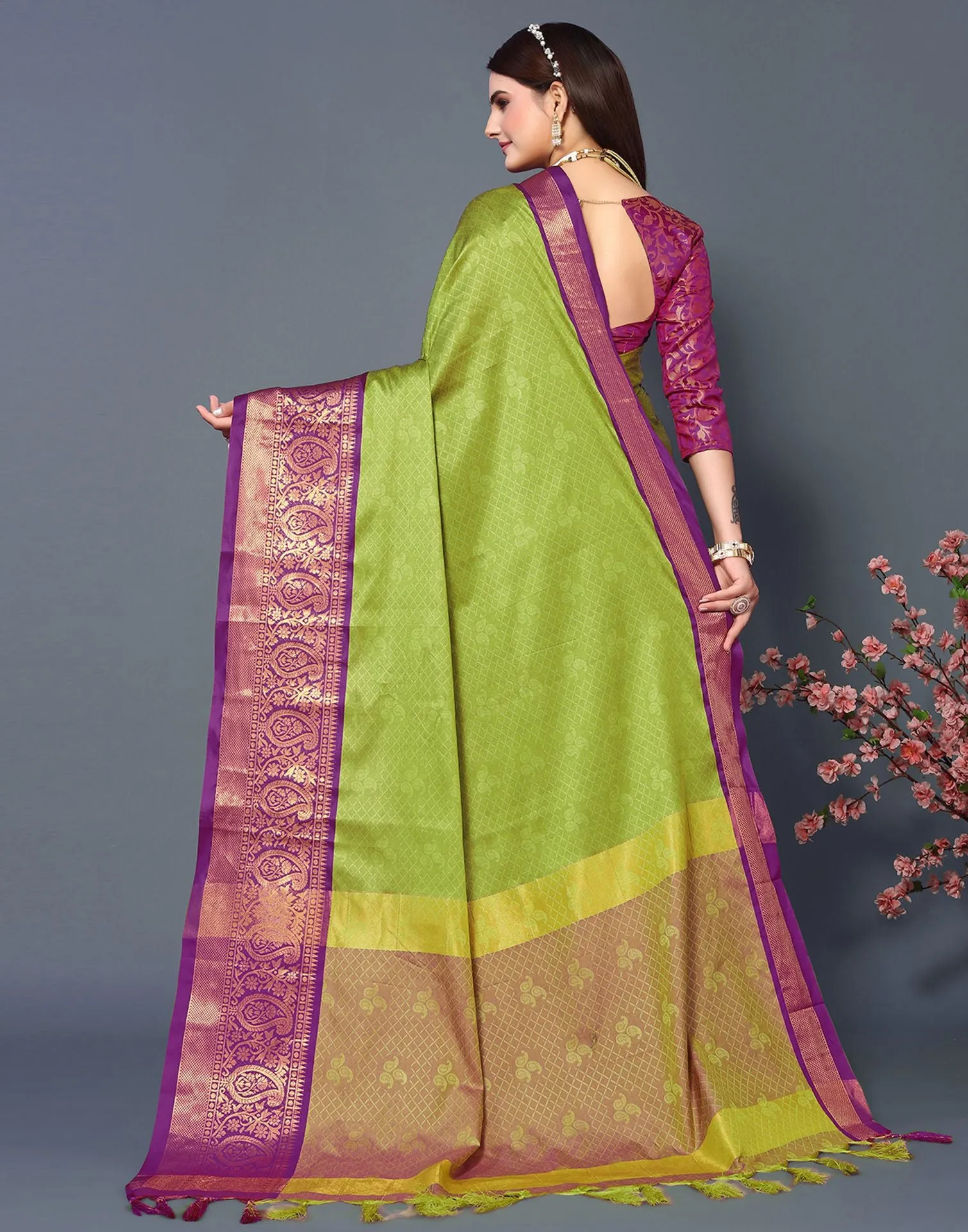 Parrot Green Cotton Saree