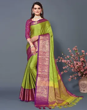 Parrot Green Cotton Saree