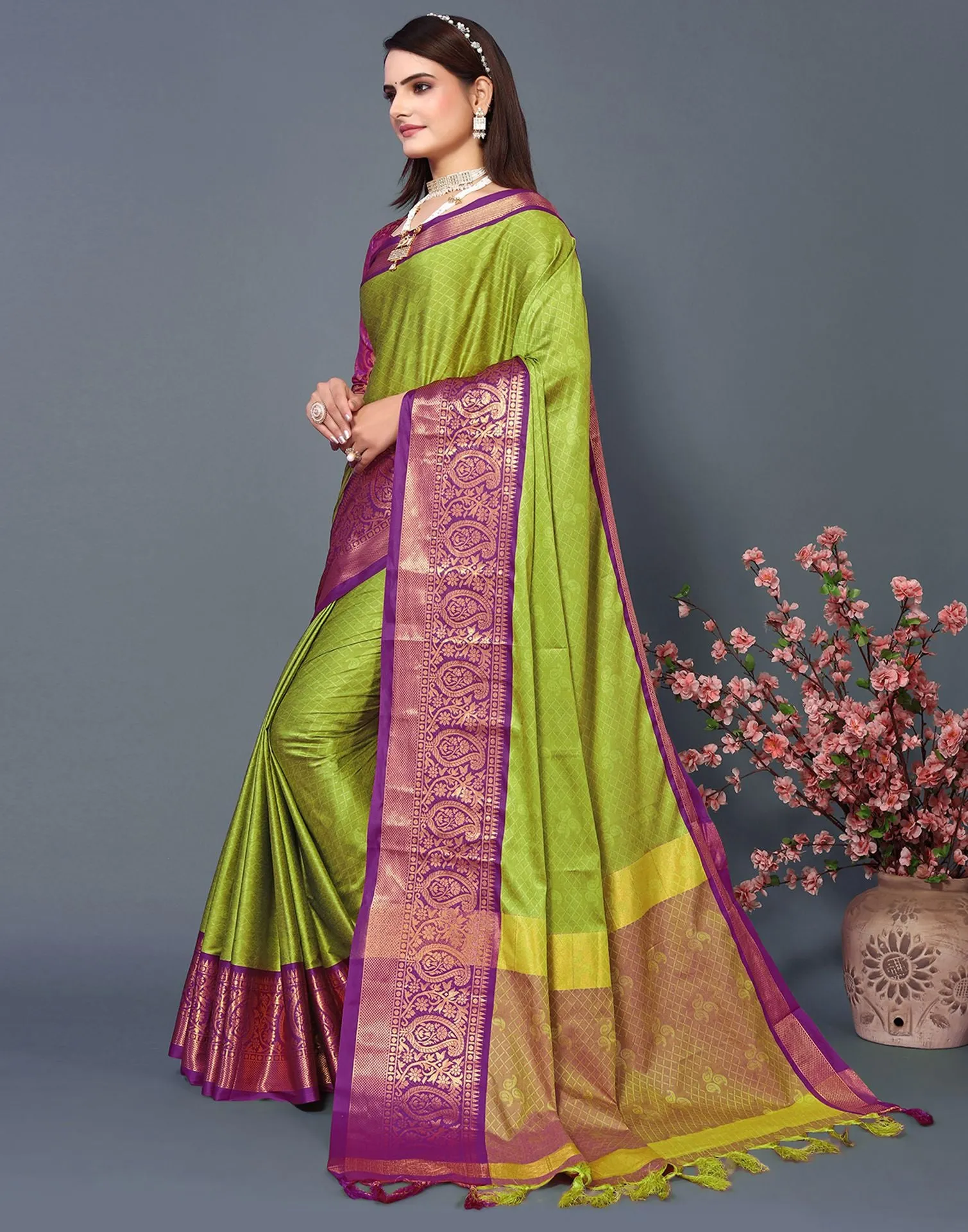 Parrot Green Cotton Saree