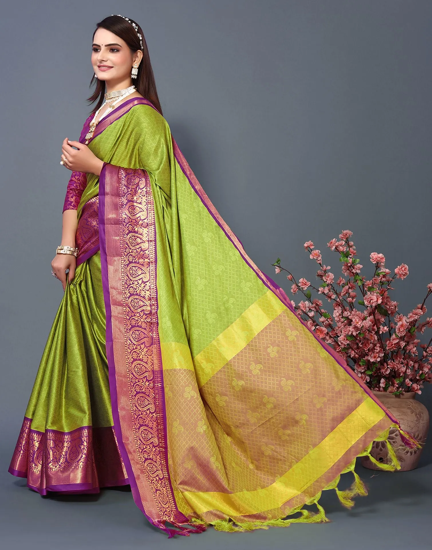 Parrot Green Cotton Saree