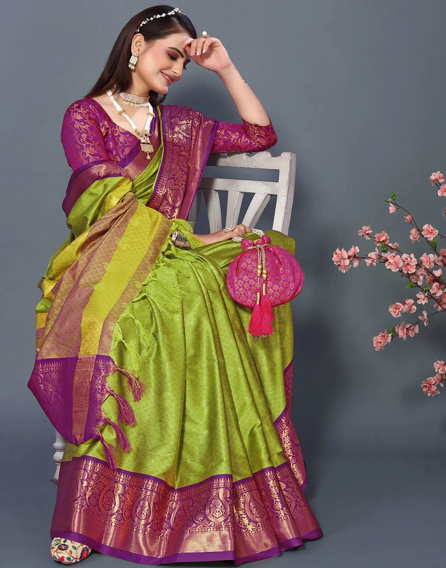 Parrot Green Cotton Saree