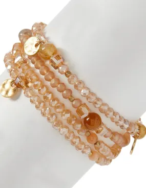 Peach Crystal & Charms Stretchy Bracelet