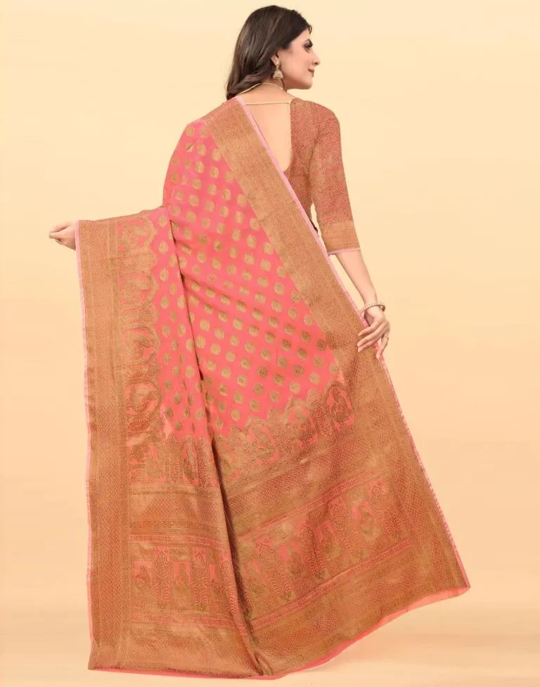 Peach Weaving Cotton Saree