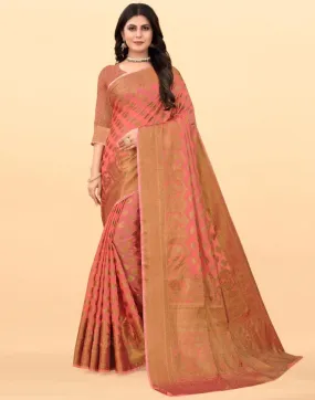 Peach Weaving Cotton Saree