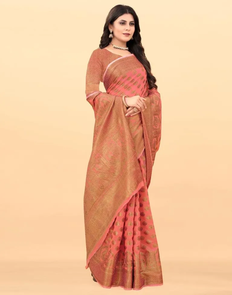 Peach Weaving Cotton Saree