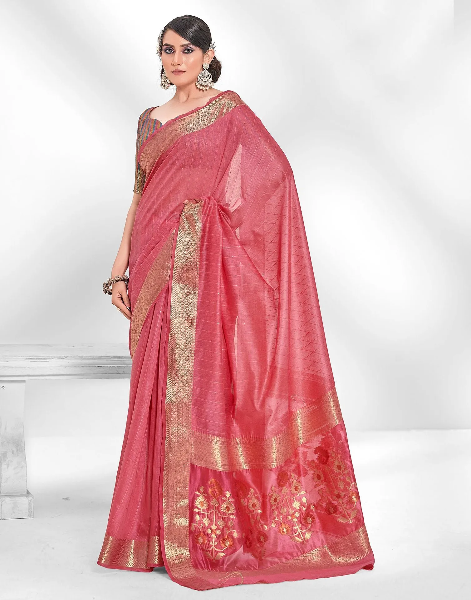 Pink Cotton Saree