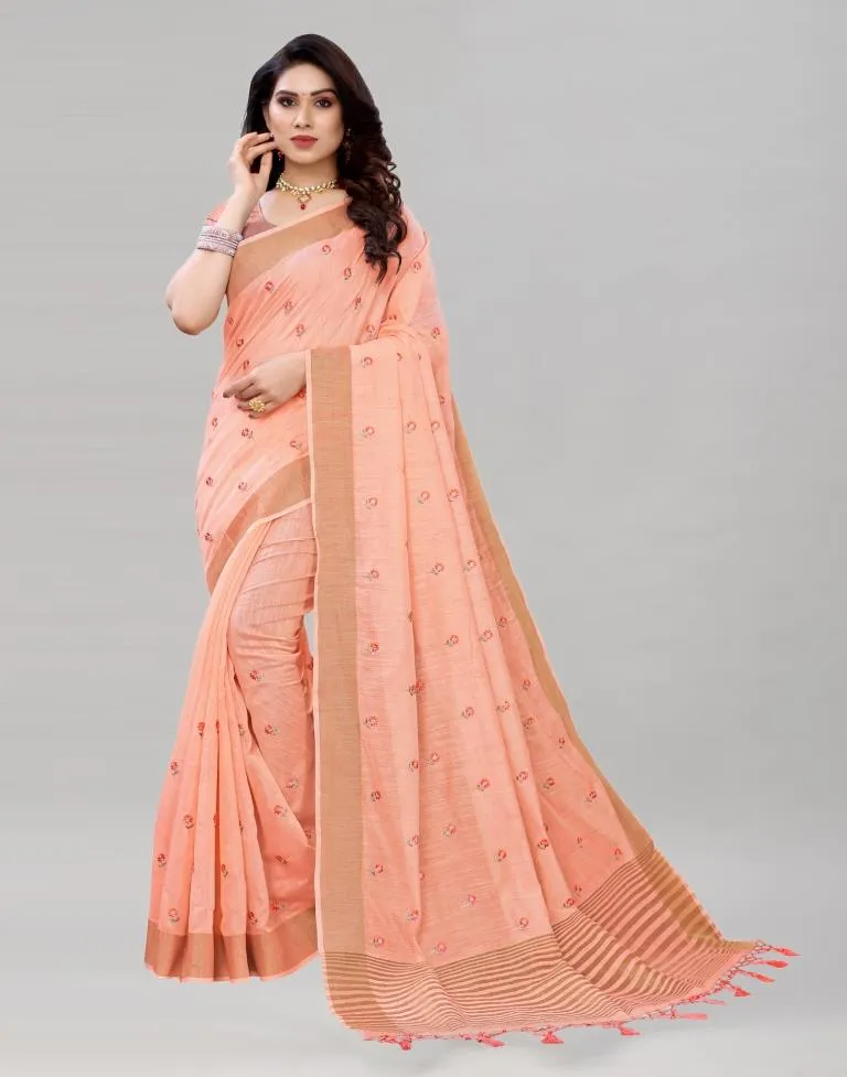 Pink Embroidered Cotton Saree