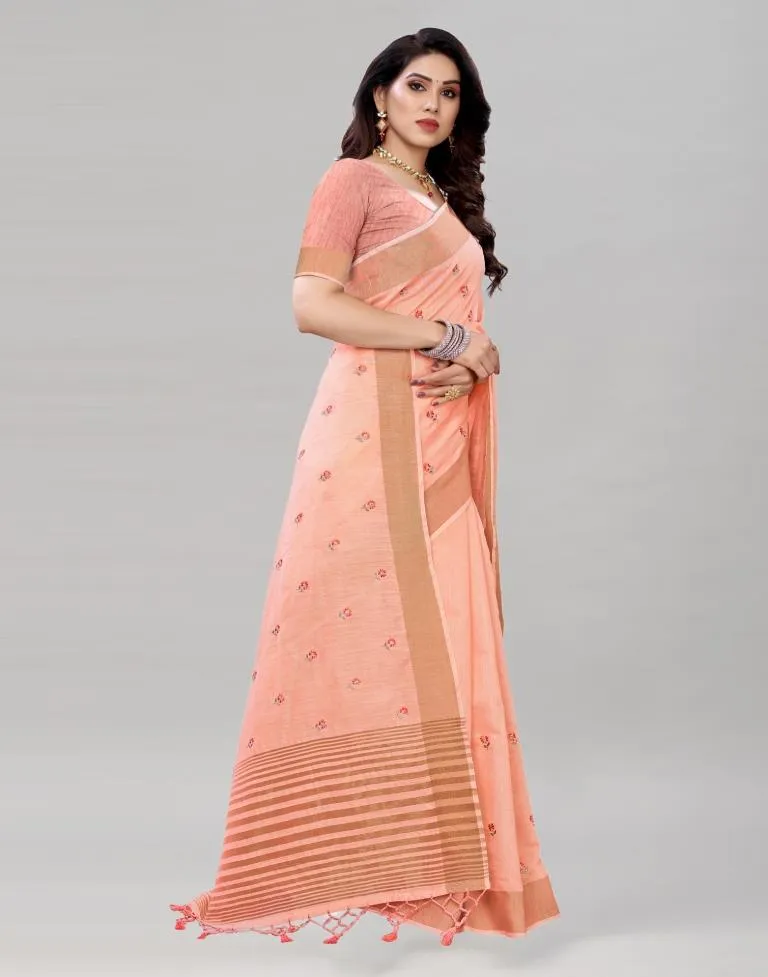 Pink Embroidered Cotton Saree