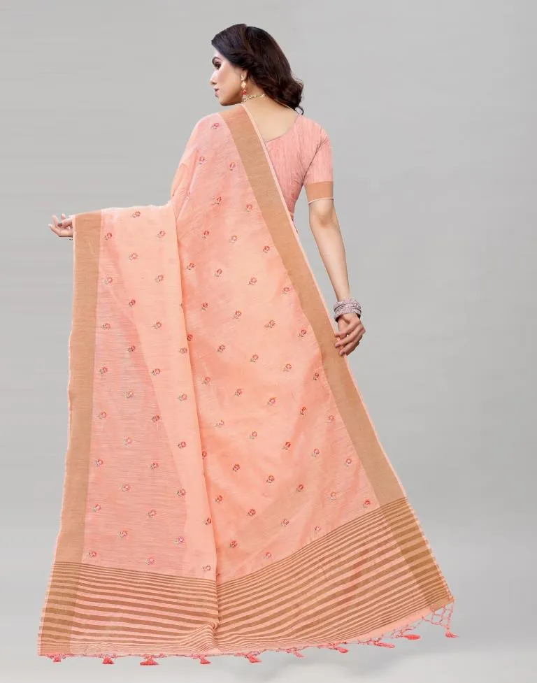 Pink Embroidered Cotton Saree