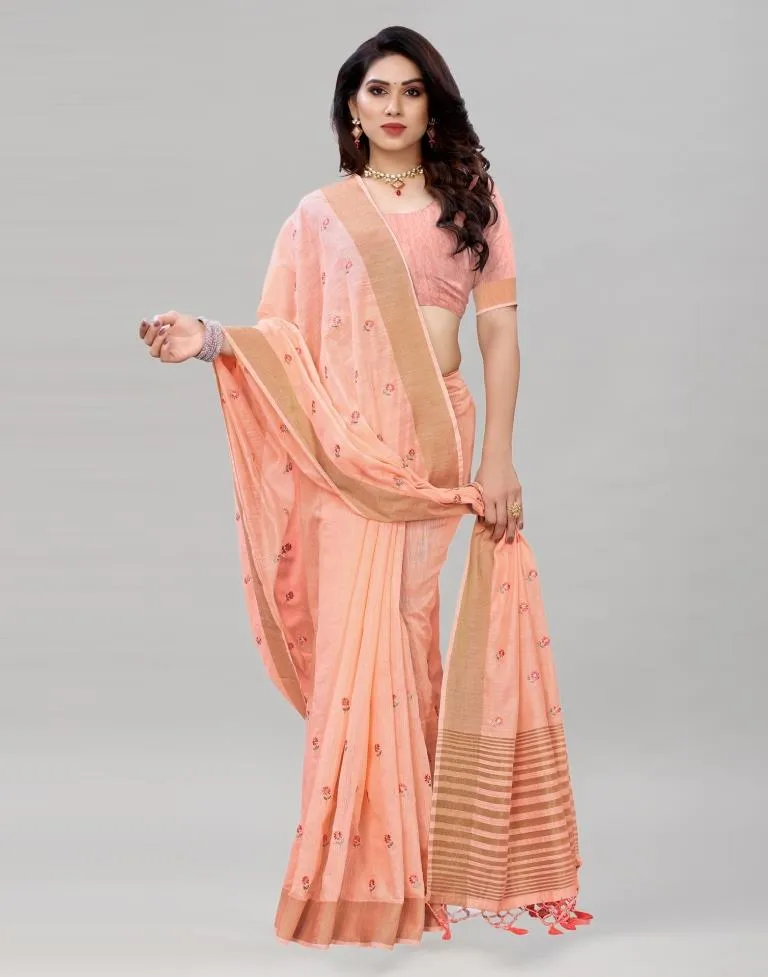 Pink Embroidered Cotton Saree