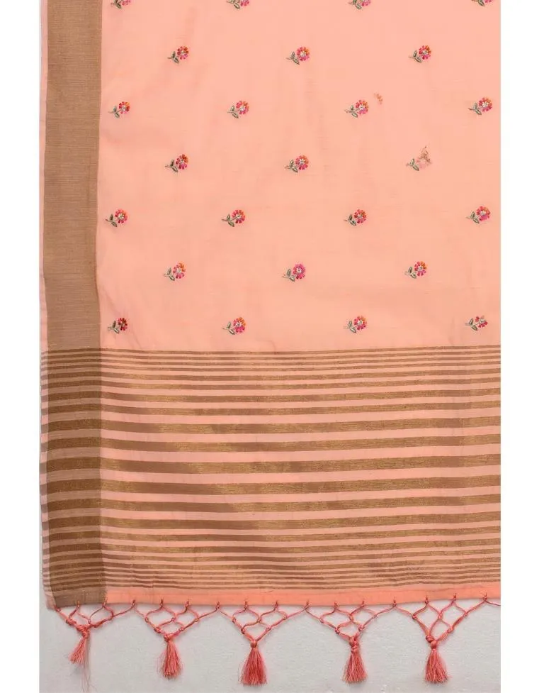 Pink Embroidered Cotton Saree