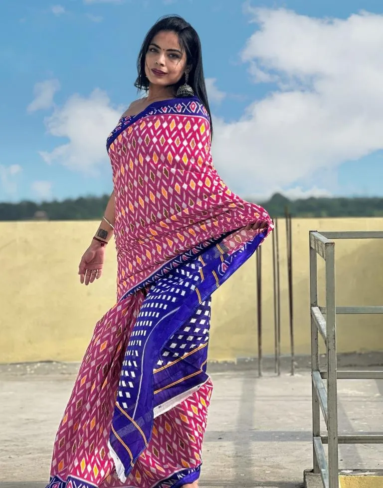 Pink Printed Cotton Saree