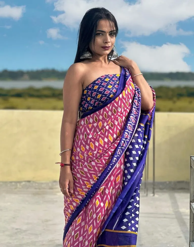 Pink Printed Cotton Saree