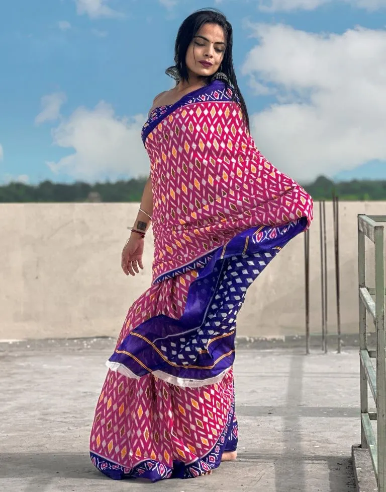 Pink Printed Cotton Saree