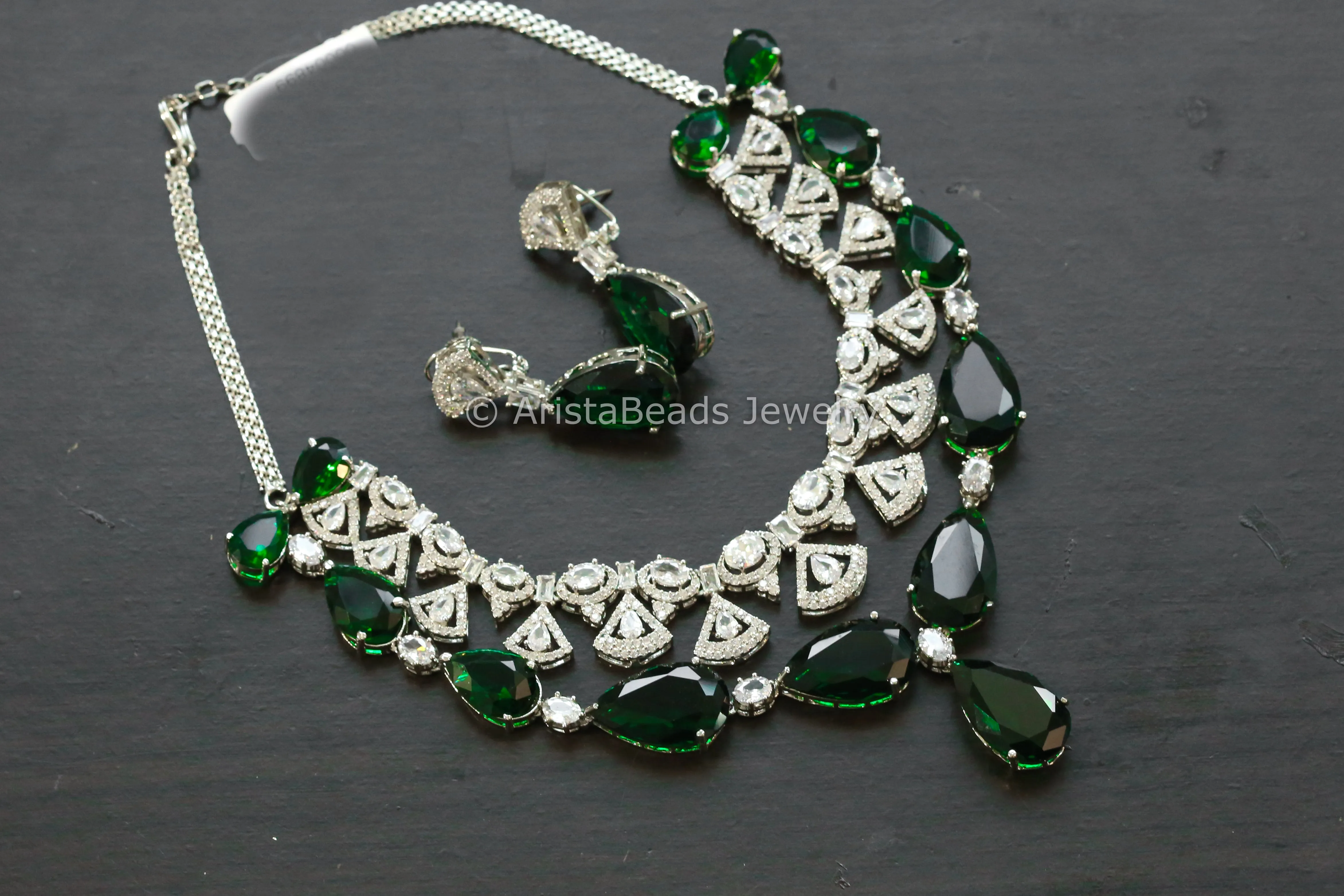 Premium CZ & Green Hydro Necklace Set